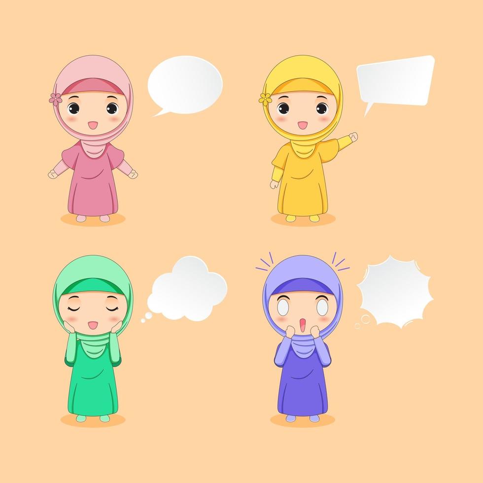 Cute Muslim girl with blank speech bubble vector