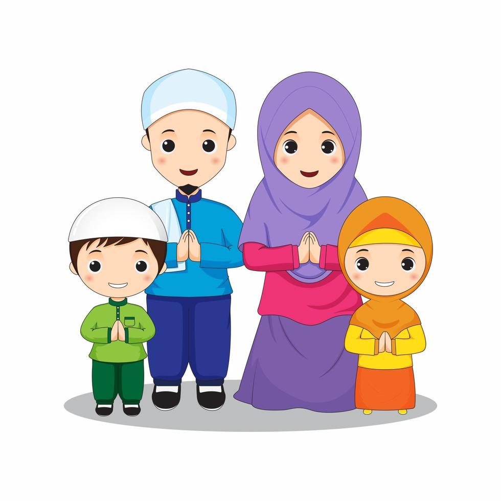 Happy Muslim family in colorful outfits vector