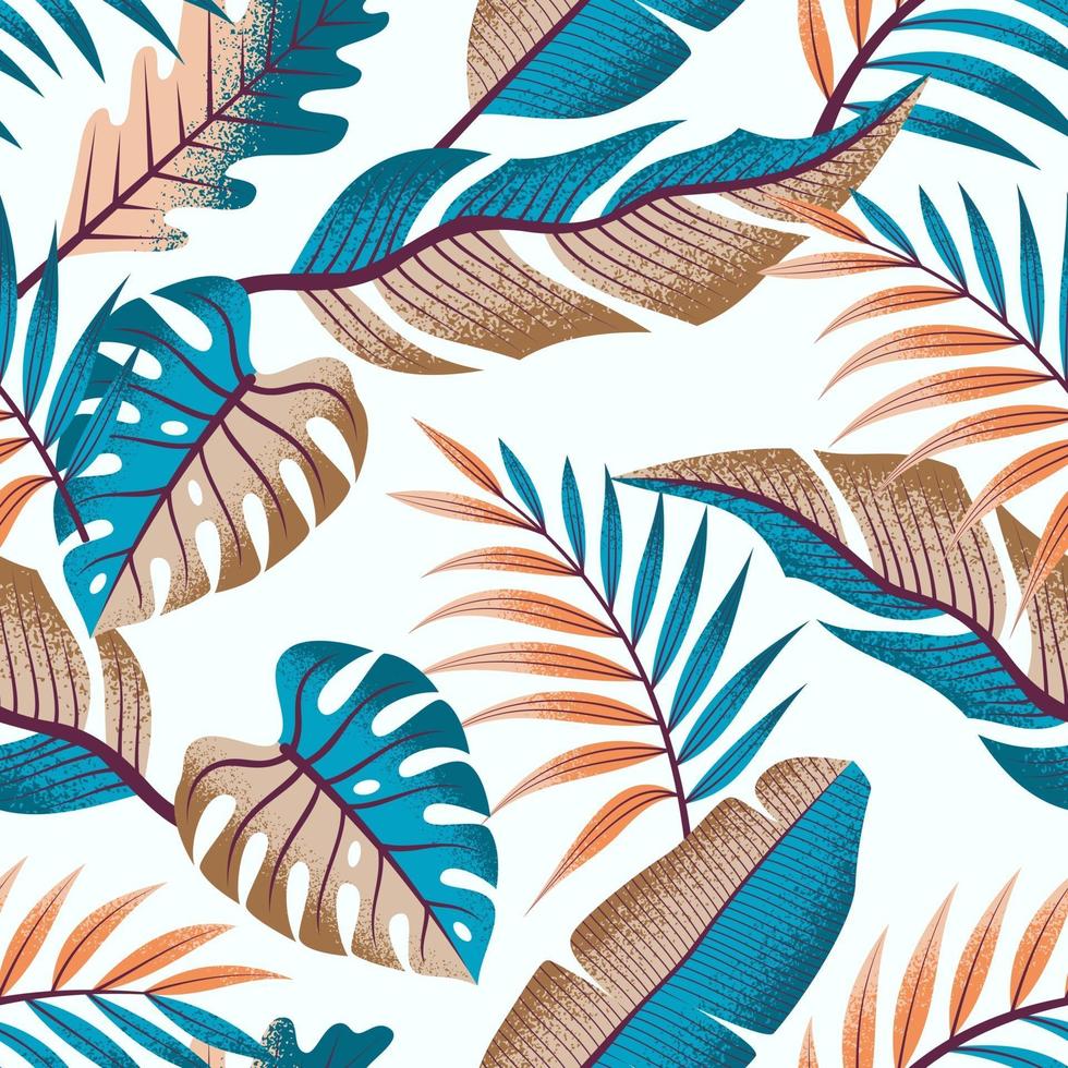 Seamless tropical pattern with beautiful leaves on light background. vector