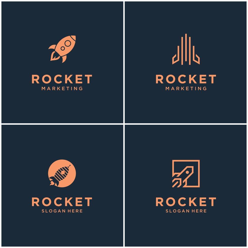 Collection of rocket monogram logo designs. Space rocket launching abstract isolated with vector illustration.