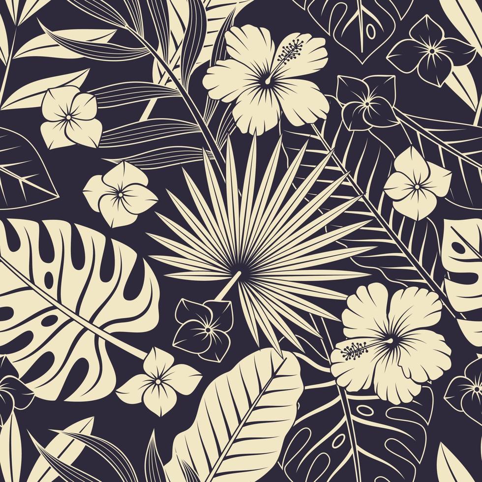 Seamless pattern with tropical leaves and flowers. Elegant exotic background. vector