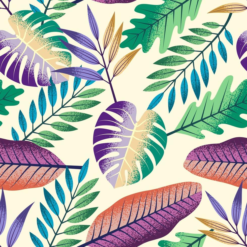 Seamless tropical pattern with beautiful leaves on light background. vector