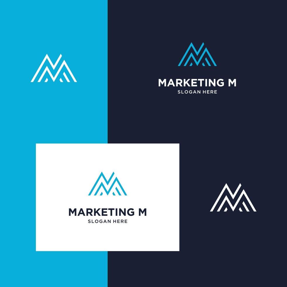 marketing de diseño de logotipo, montaña e iniciales m vector