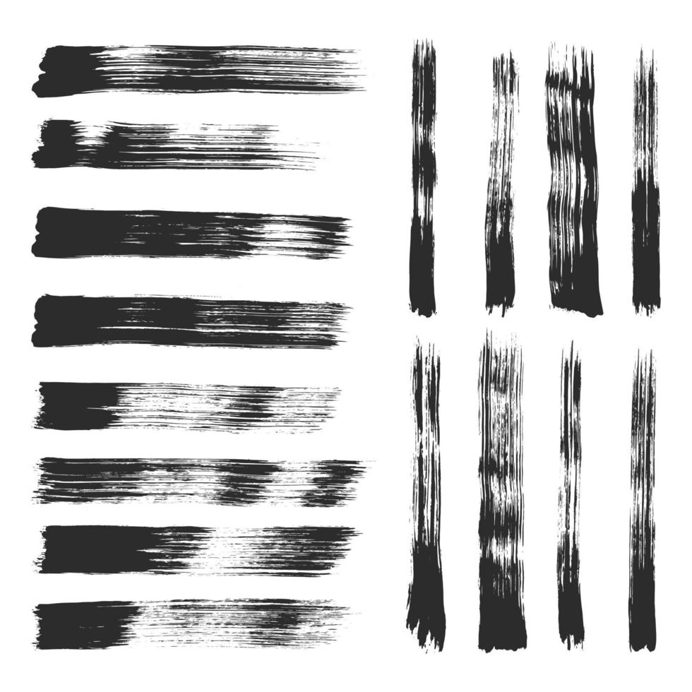 Collection of hand painted black grunge brush strokes. vector