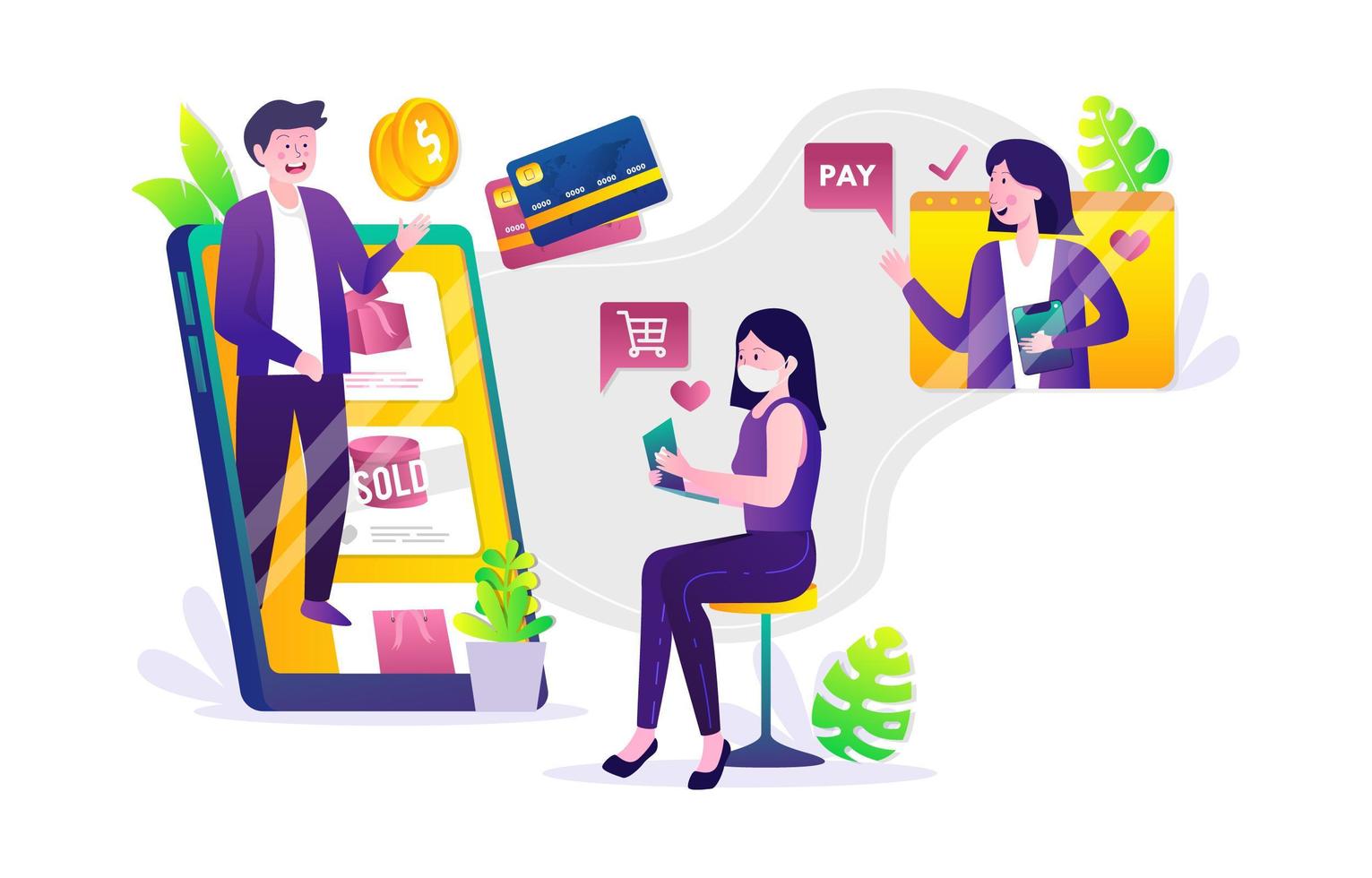 Untact Shopping Concept vector