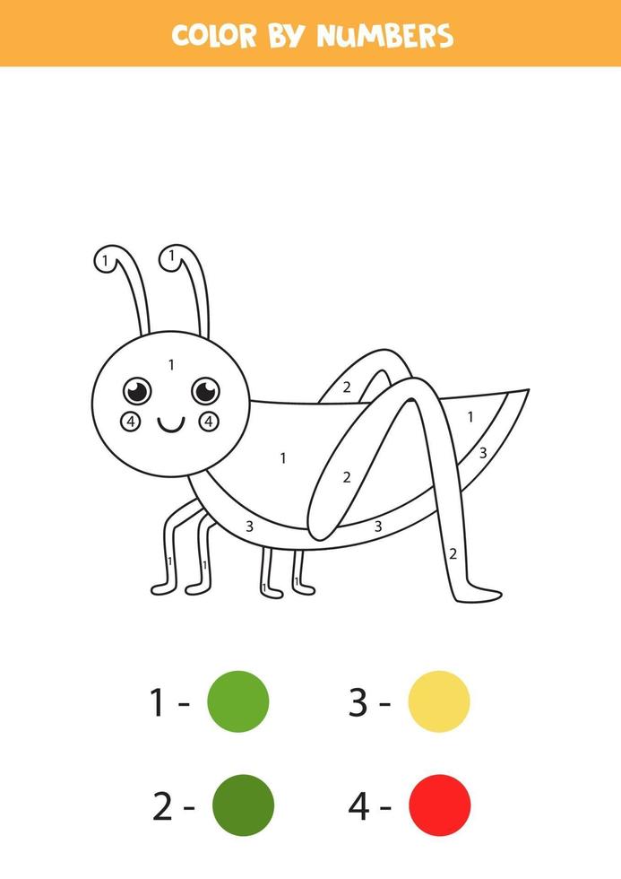 saltamontes de dibujos animados de color por números. hoja de trabajo para niños. vector