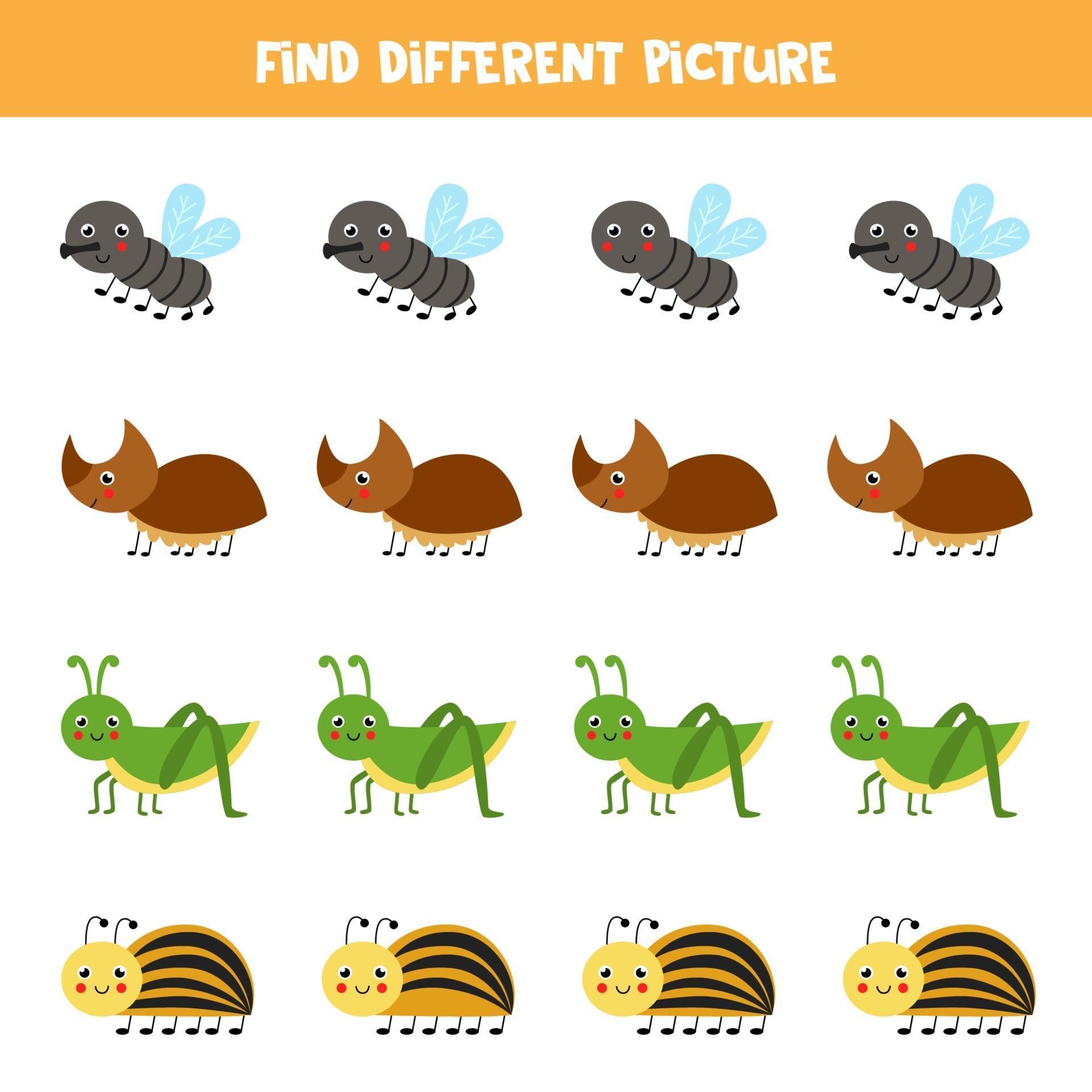 find cute insect which is different from others worksheet for kids 2201837 vector art at vecteezy
