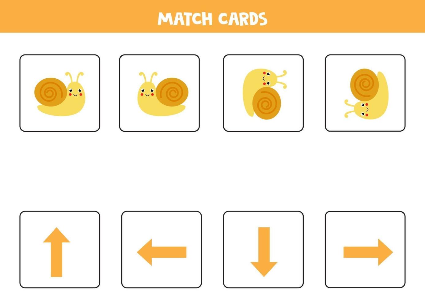 Left, right, up or down. Spatial orientation with cute snail. vector