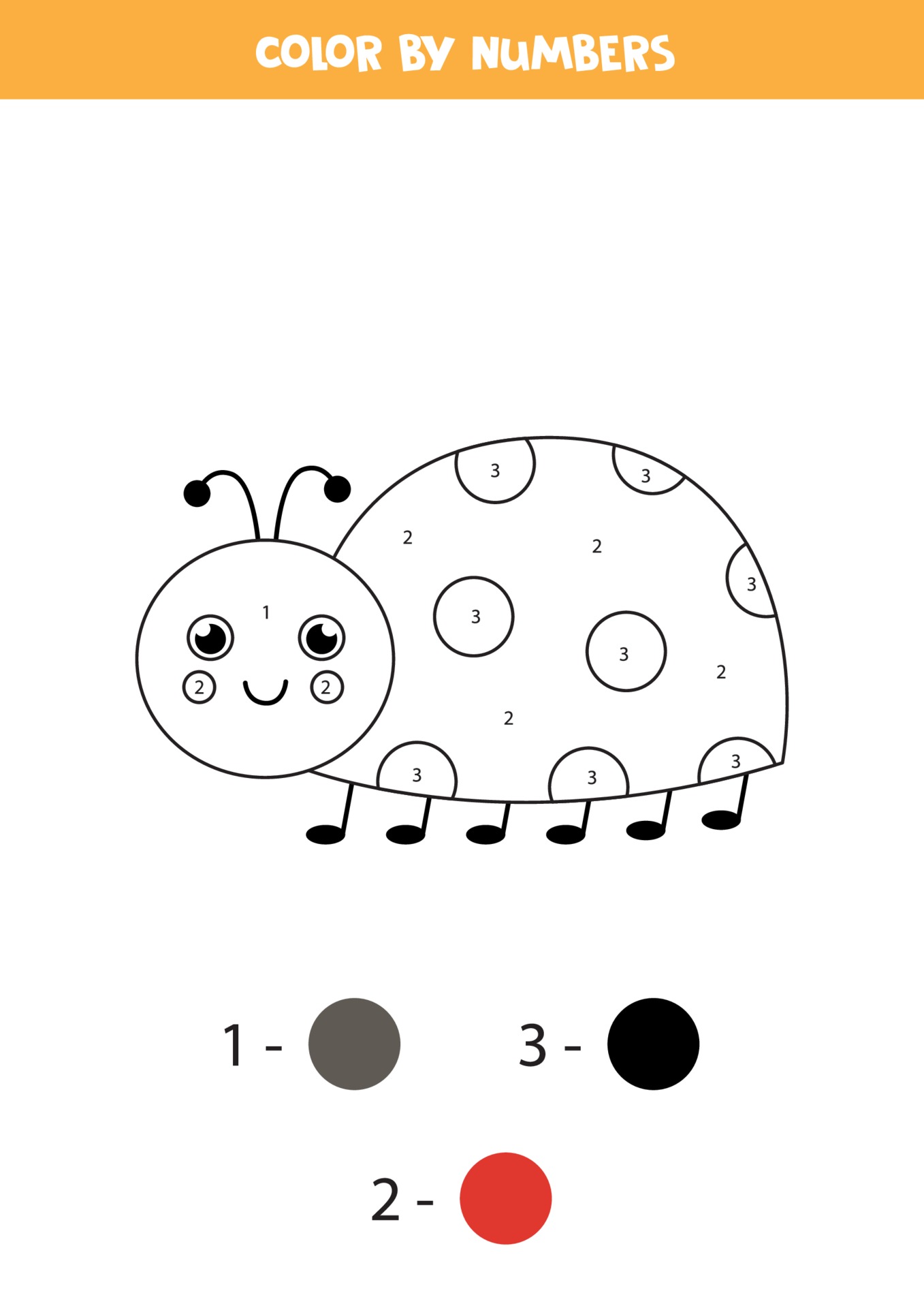 color cartoon ladybug by numbers worksheet for kids 2201852 vector art at vecteezy