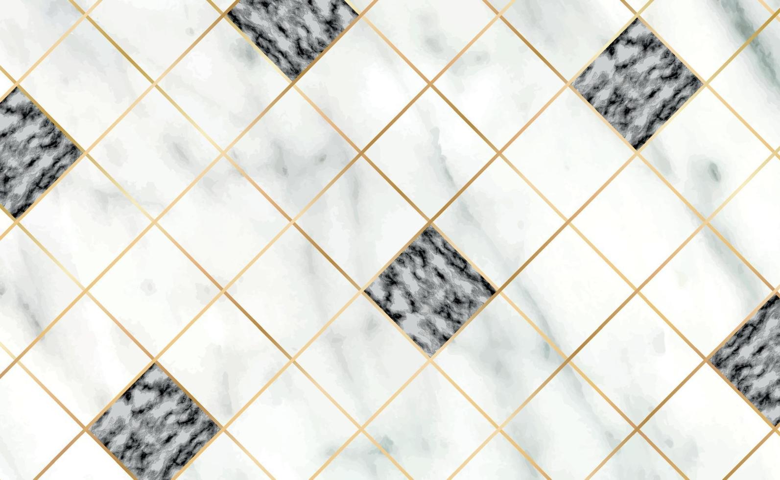 Azulejos de piedra, textura blanca con fondo de mármol negro, líneas doradas - vector