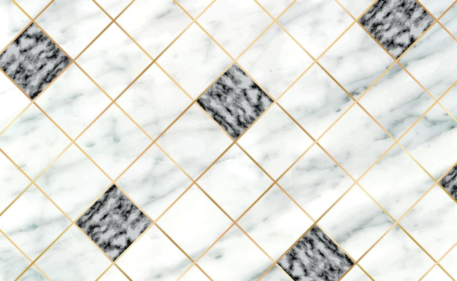 Stone tiles, texture white with black marble background, golden lines - Vector