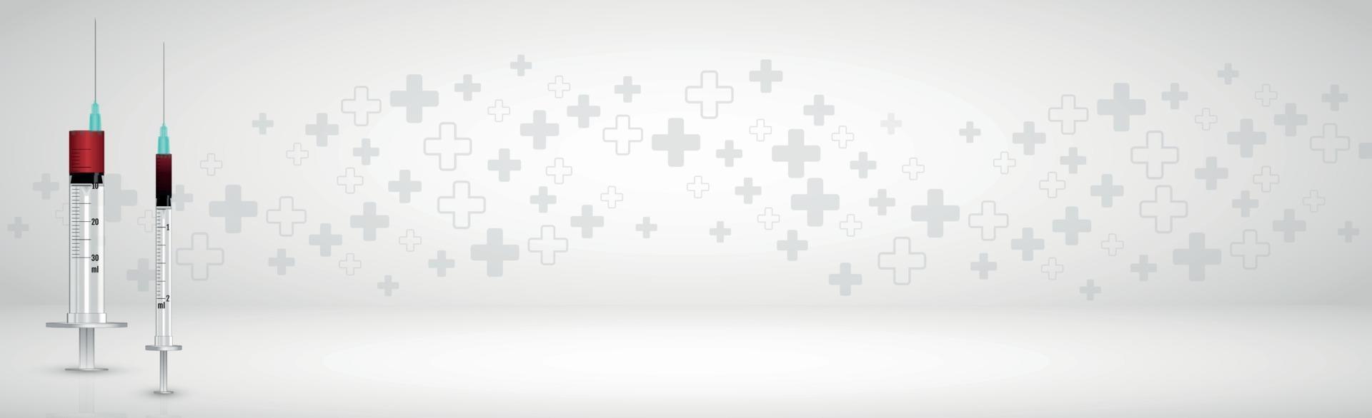 Medical volumetric gray background panorama with many crosses vector