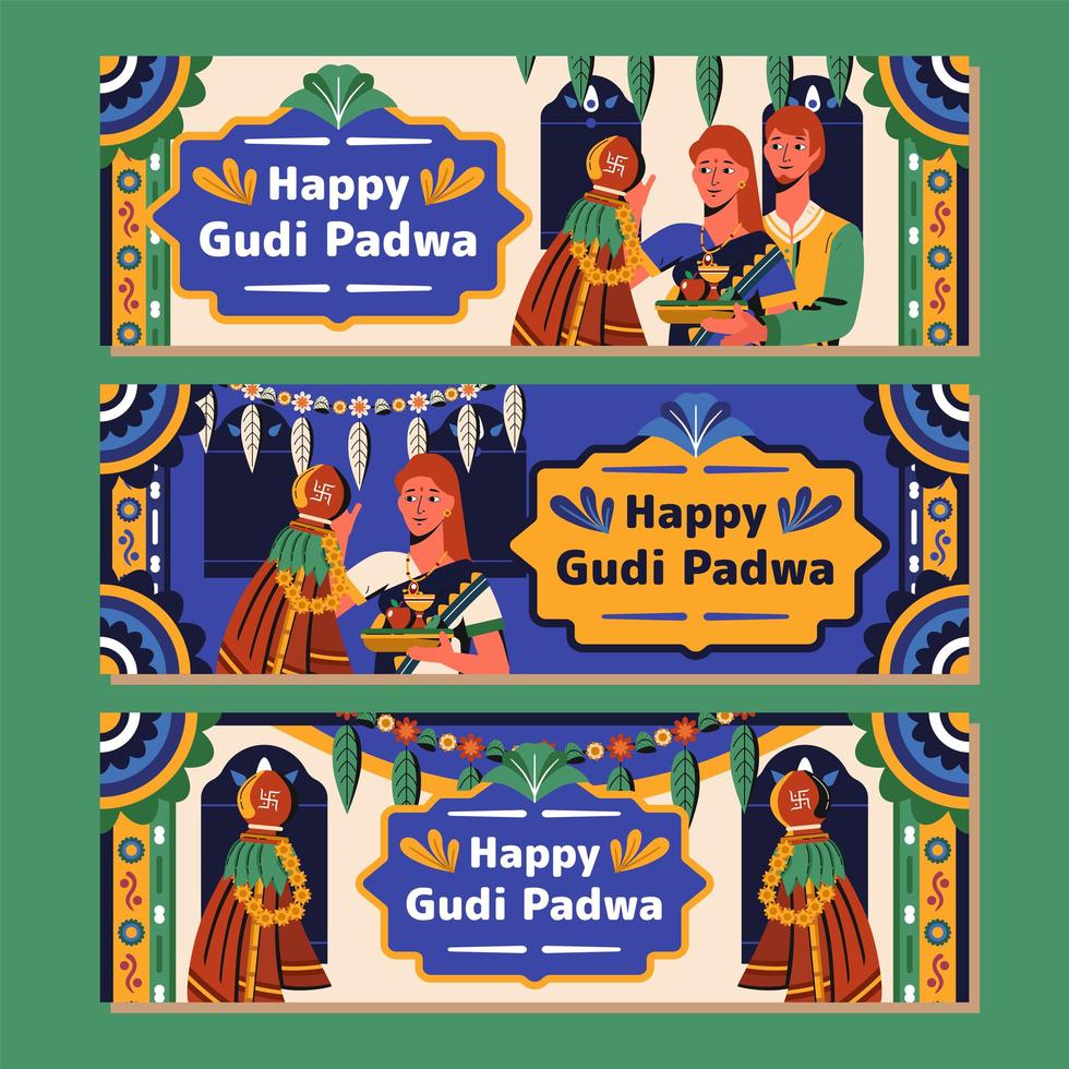 Happy Gudi Padwa Banner Collection vector