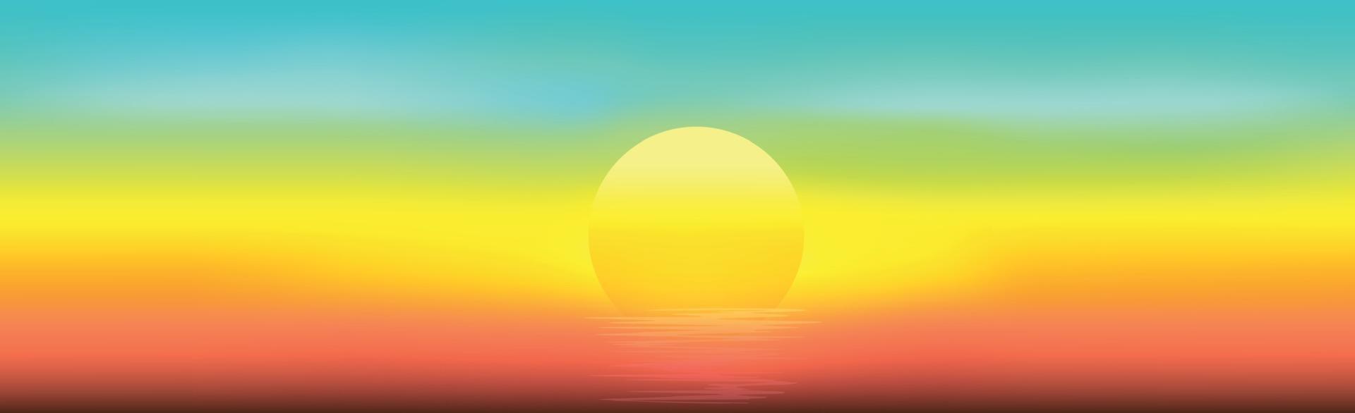 Panorama of sunset and glare on the water - illustration vector