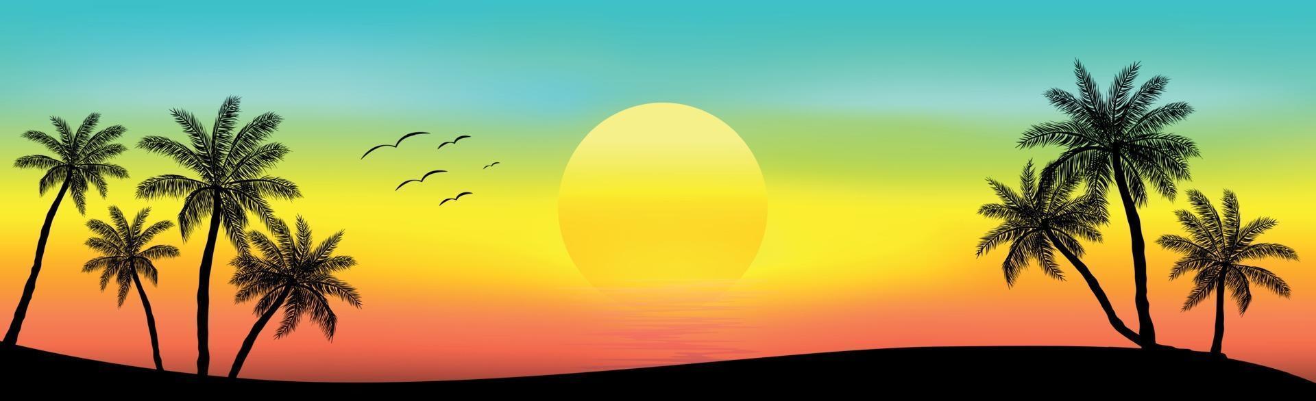 Sunset on the beach with palm trees vector