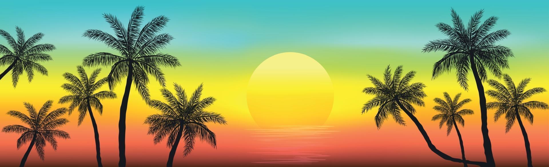 Sunset on the beach with palm trees vector