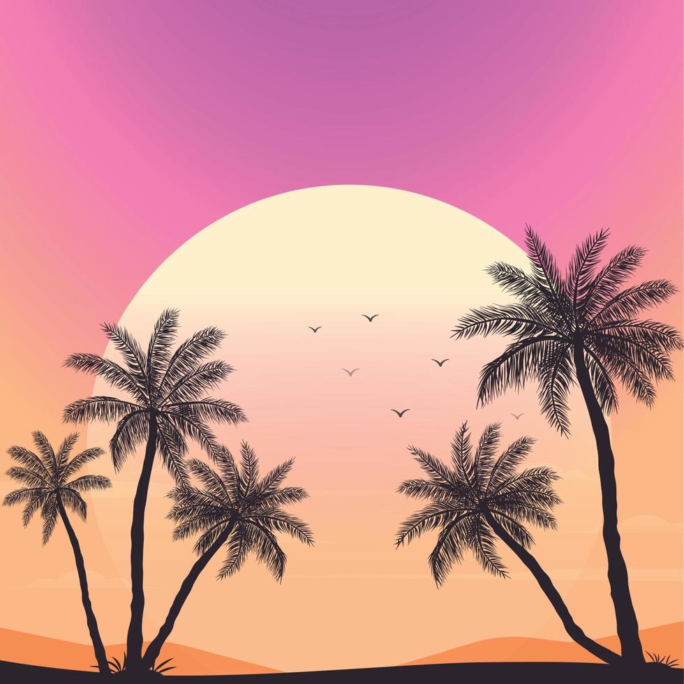 puesta de sol en la playa con palmeras vector