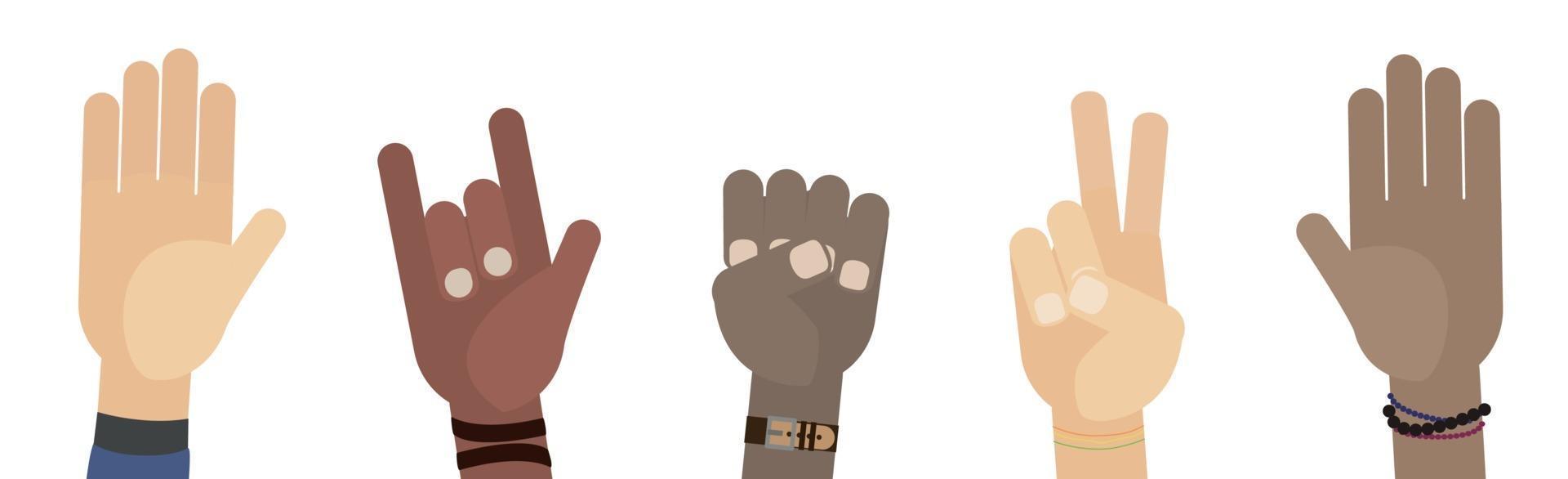 Hand gestures of people of different races - Vector