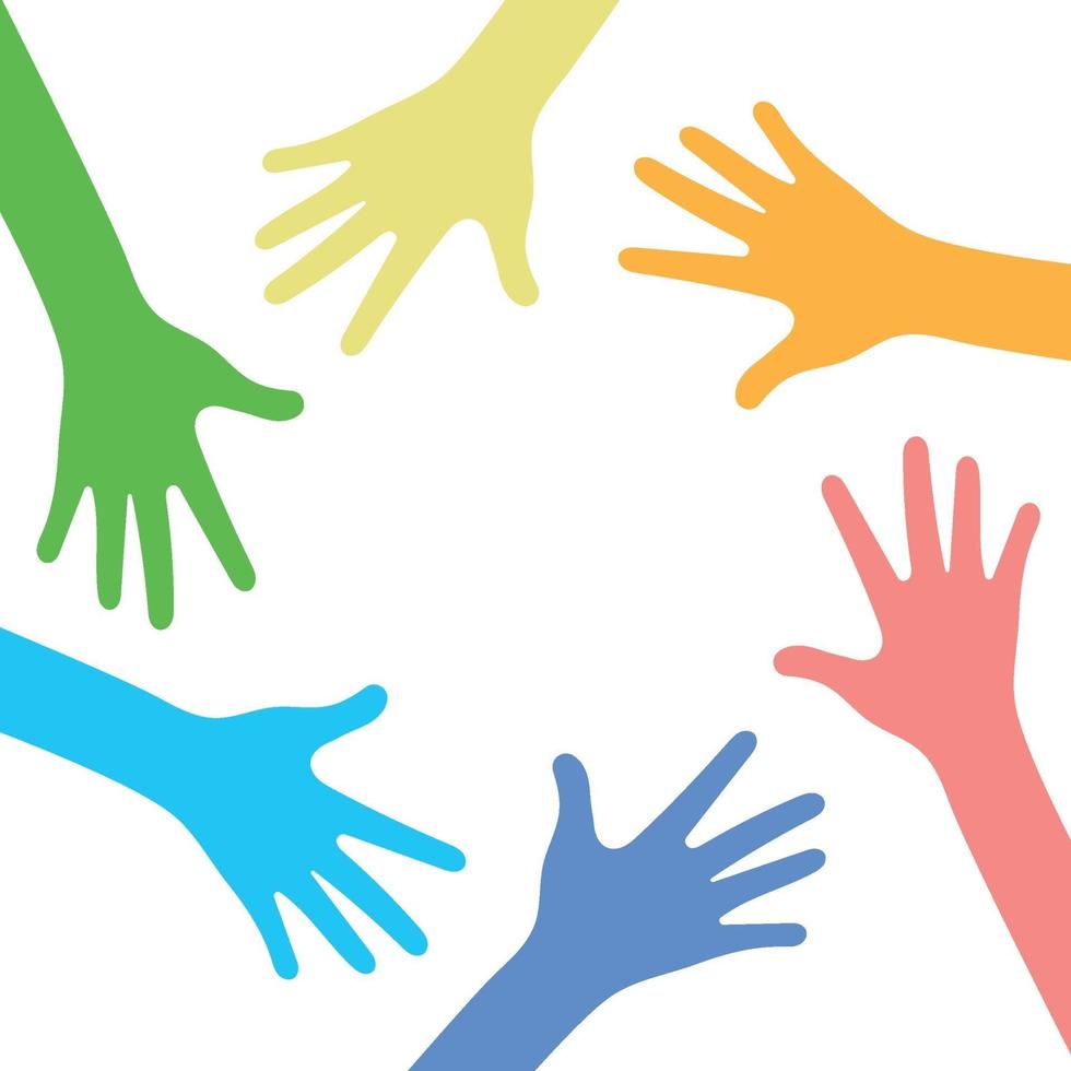 Many multi-colored hands on a white background - Vector 2202104 Vector ...