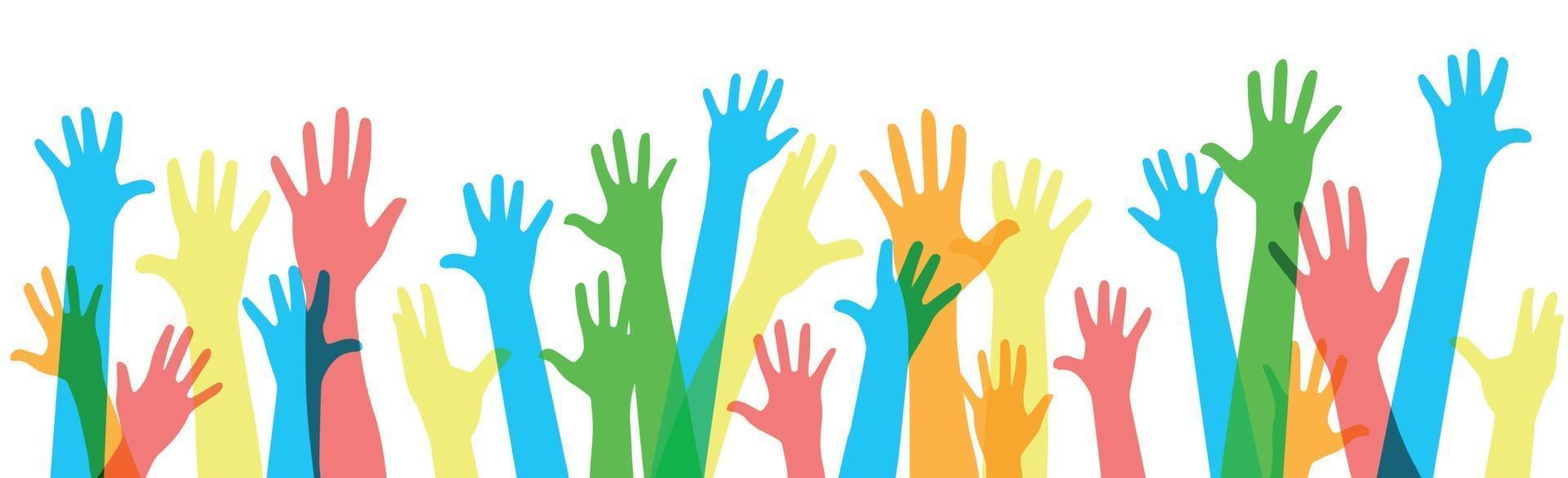 Many multi-colored hands on a white background - Vector