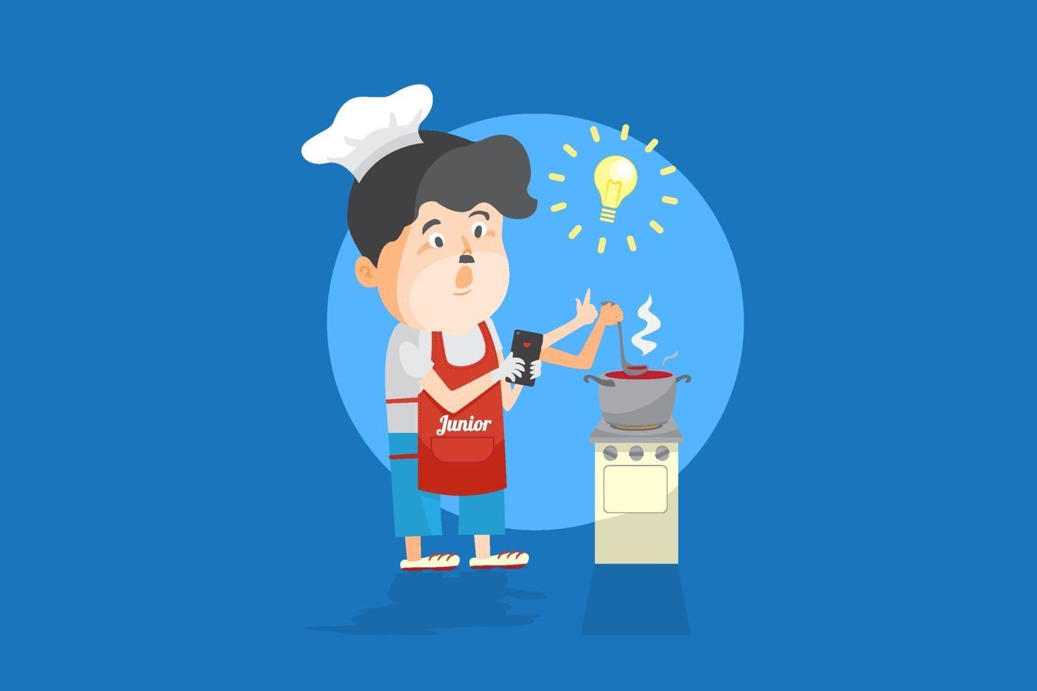 Amateur chef learning food course form online lesson in smartphone, studying in cooking class online streaming, like face to face training  cartoon flat vector illustration.
