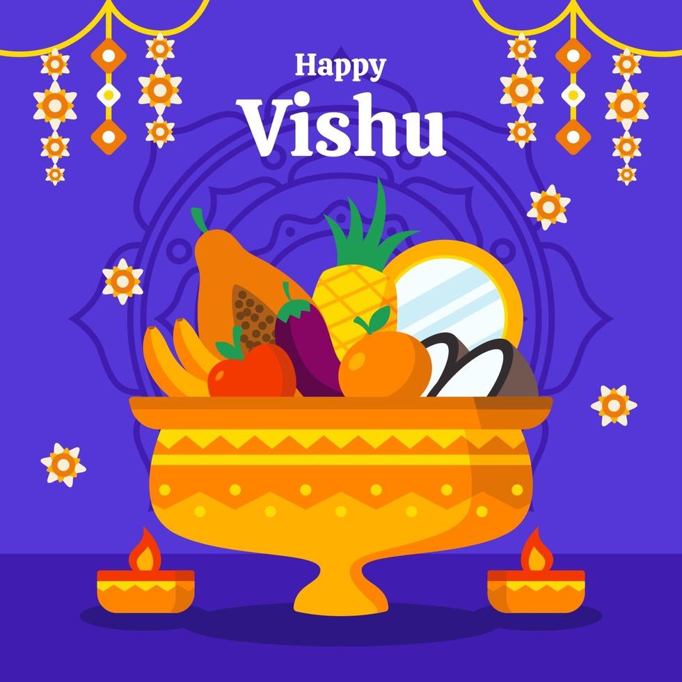 feliz vishu en diseño plano vector