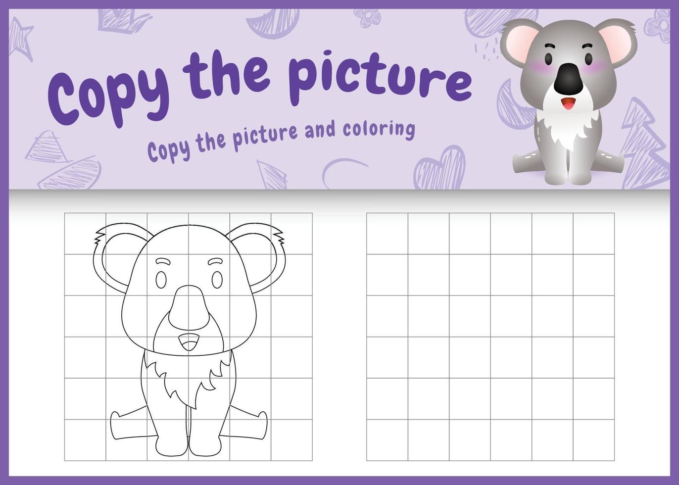 copy the picture kids game and coloring page with a cute koala character illustration vector