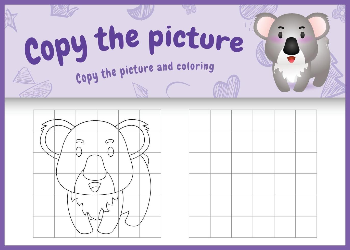 copy the picture kids game and coloring page with a cute koala character illustration vector