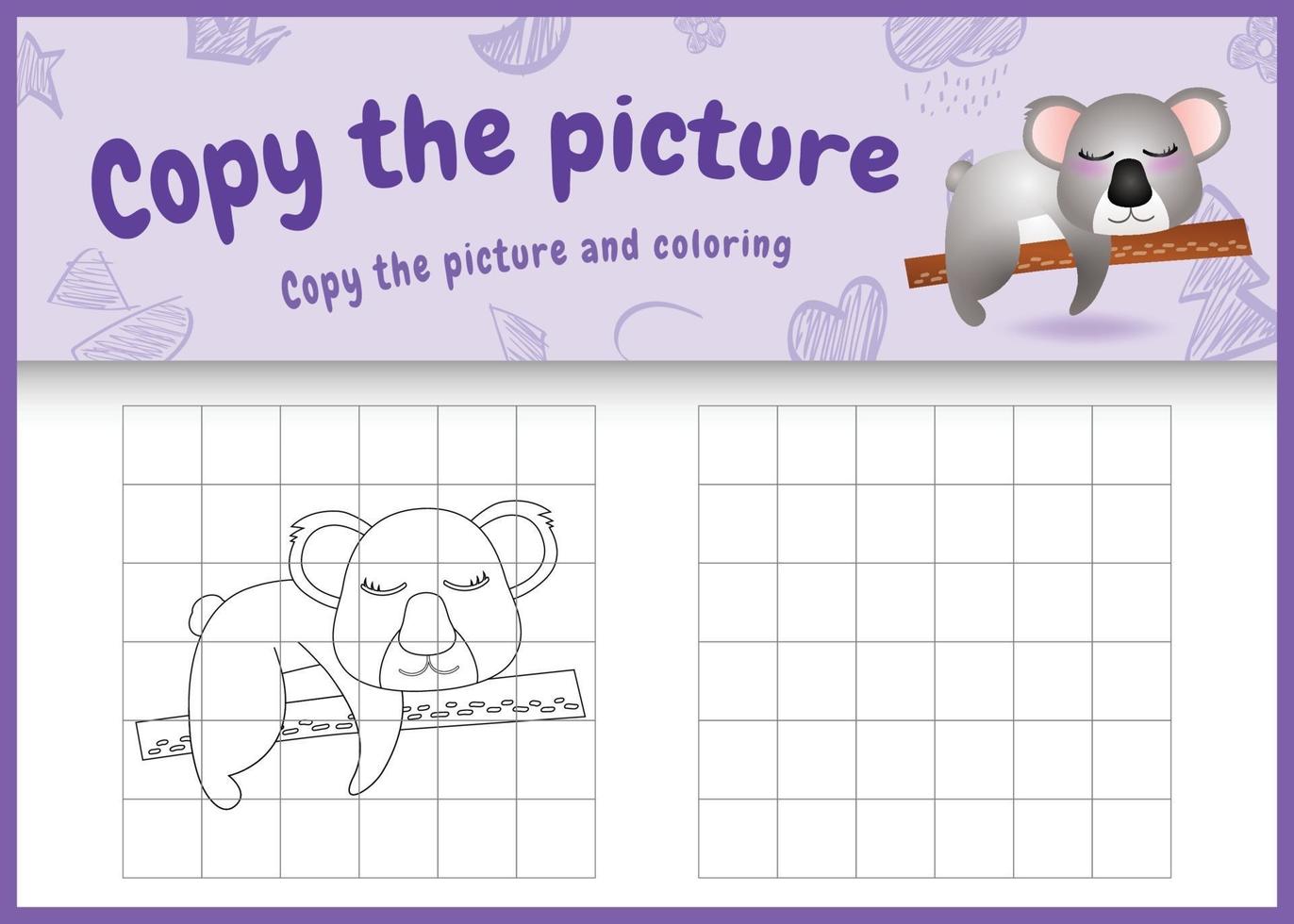 copy the picture kids game and coloring page with a cute koala character illustration vector