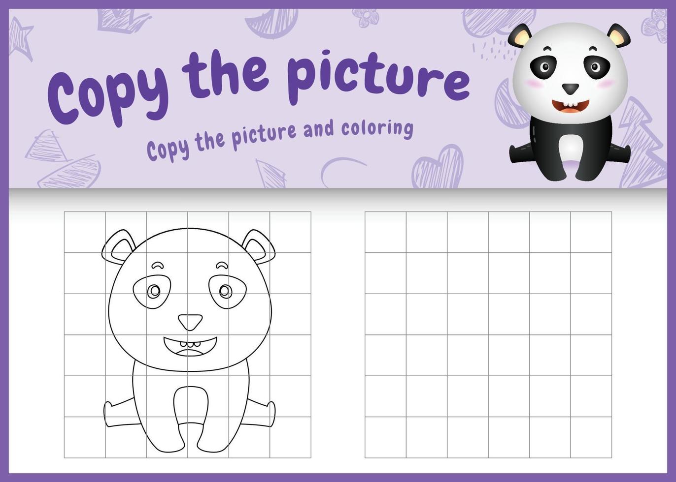 copy the picture kids game and coloring page with a cute panda character illustration vector