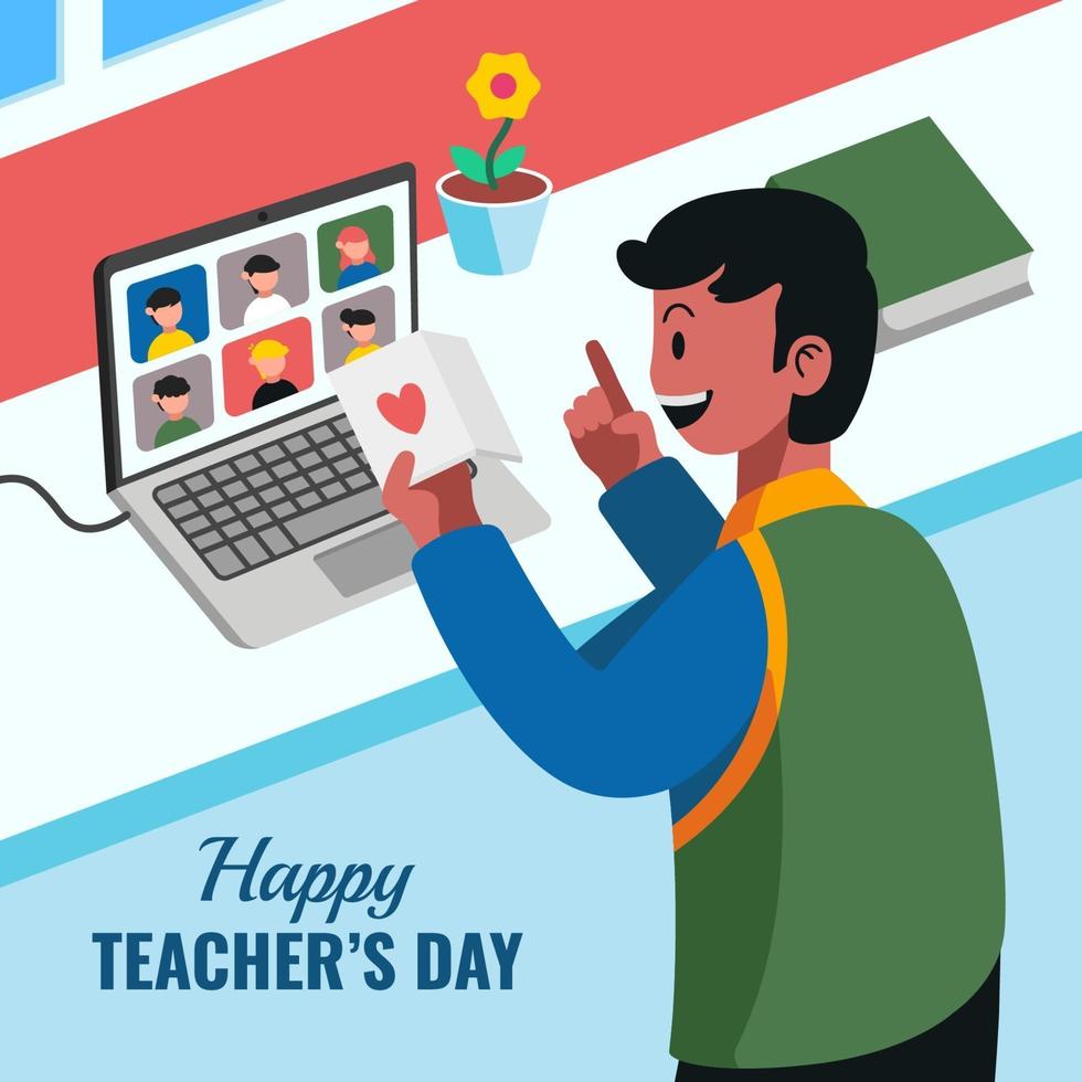 Online Video Call Teacher's Day Celebration vector