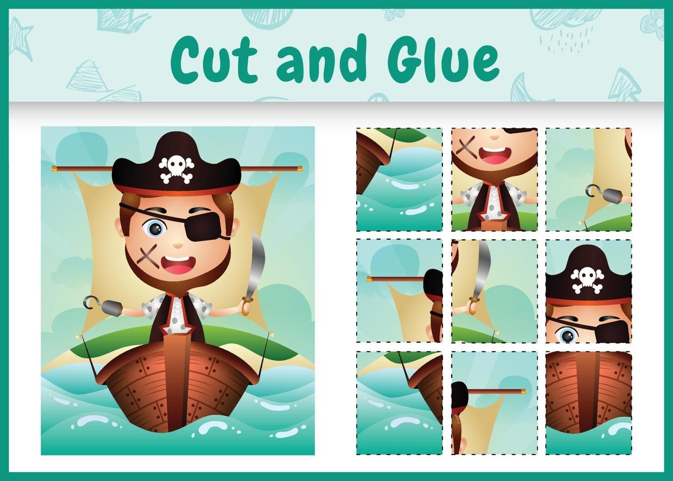 Children board game cut and glue themed easter with a cute pirate boy character illustration on the ship vector