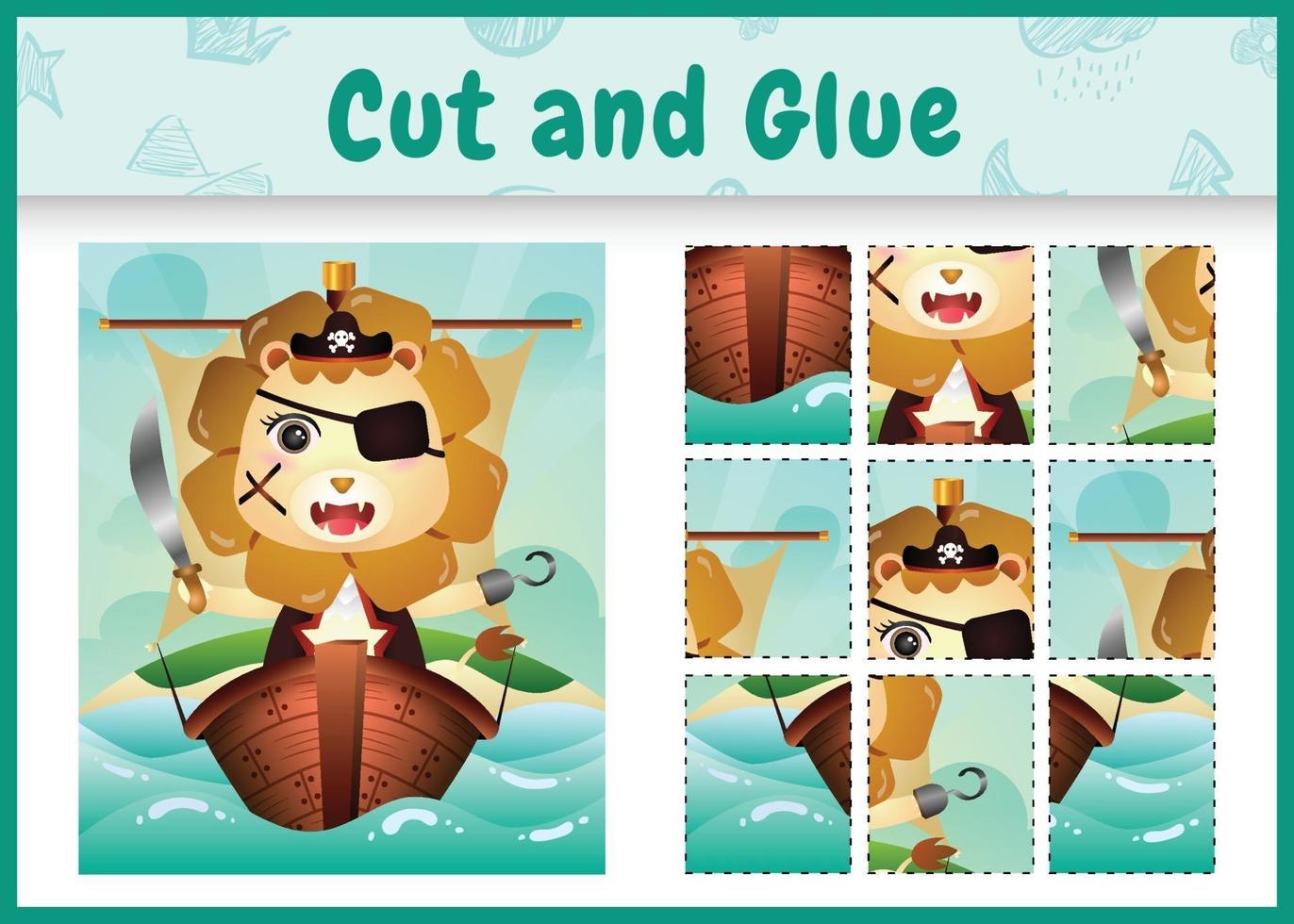 Children board game cut and glue themed easter with a cute pirate lion character illustration on the ship vector