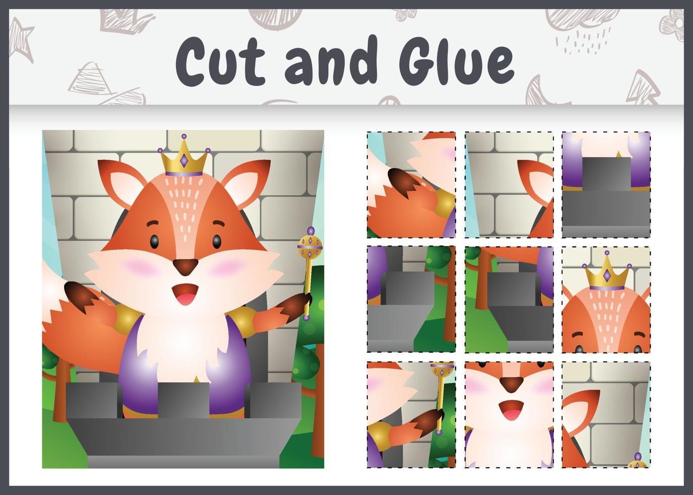 Children board game cut and glue with a cute king fox character illustration vector