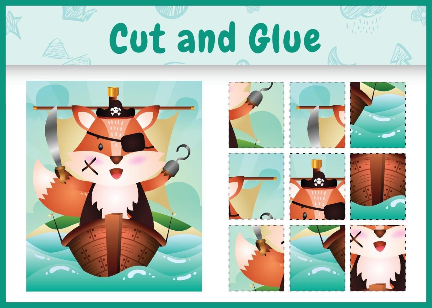 Children board game cut and glue themed easter with a cute pirate fox character illustration on the ship vector