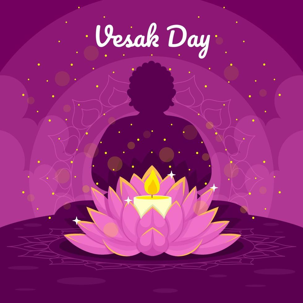 celebración vesak con vela y loto vector