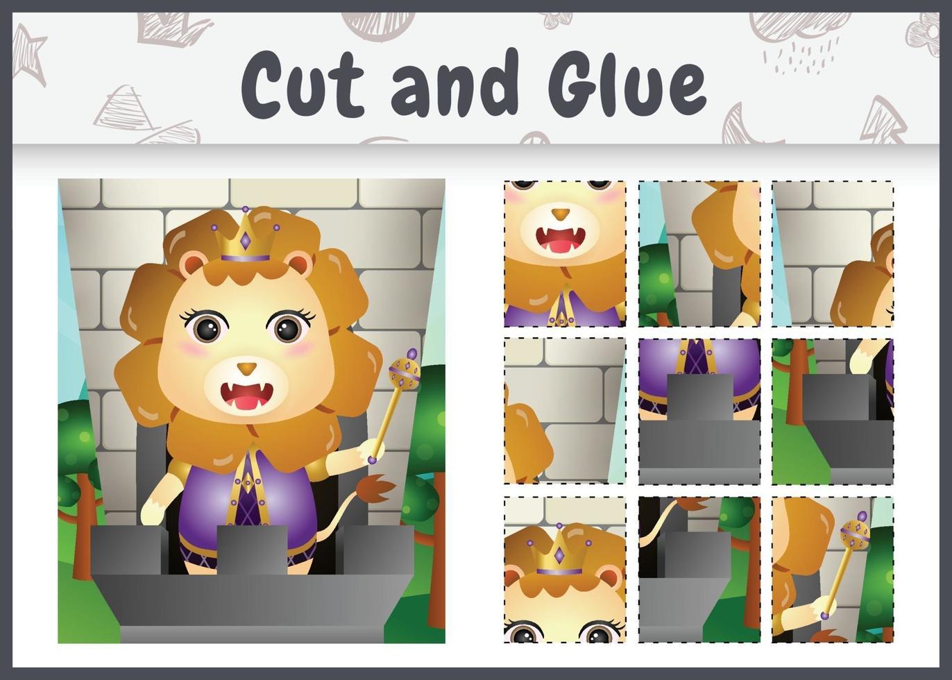 Children board game cut and glue with a cute king lion character illustration vector