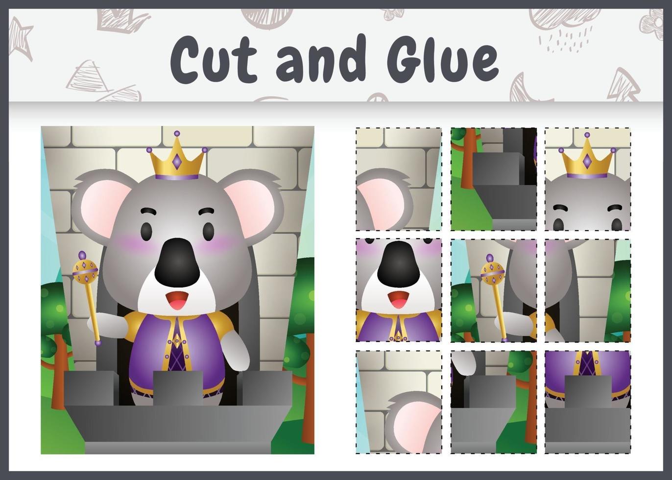Children board game cut and glue with a cute king koala character illustration vector