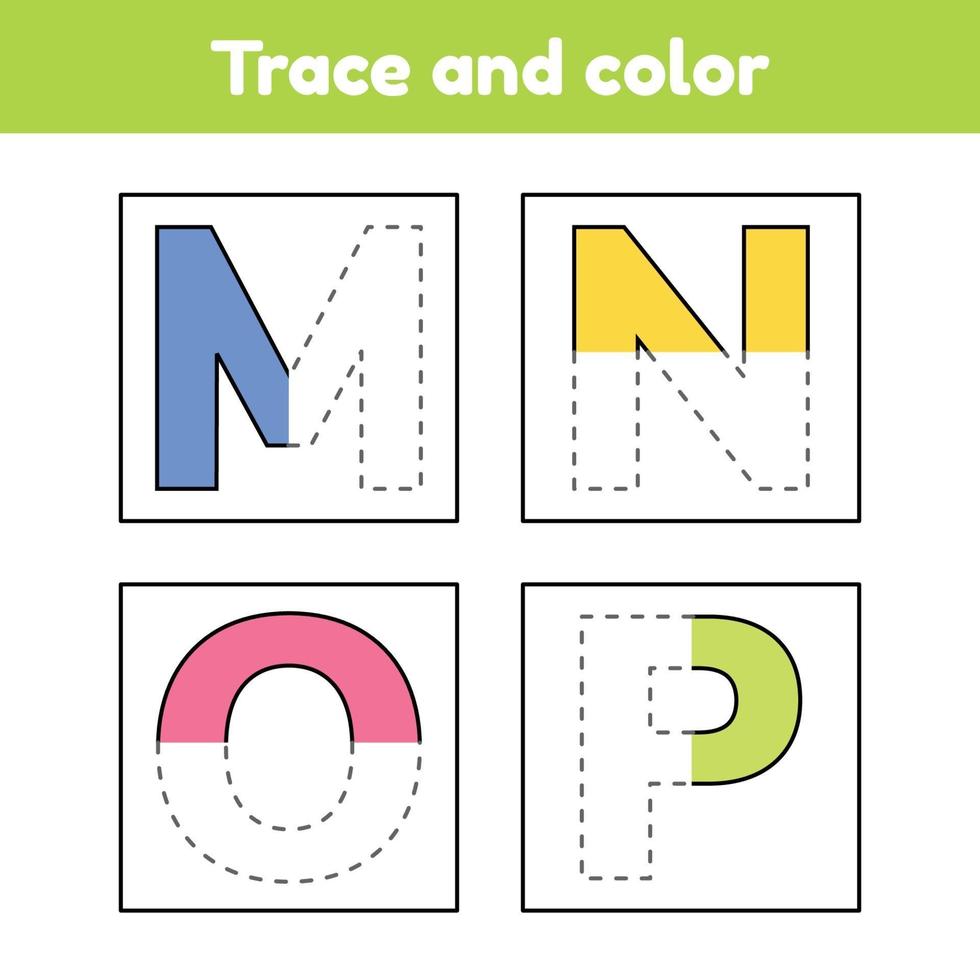 Trace letters for kindergarten and preshool kids. Write and color. vector