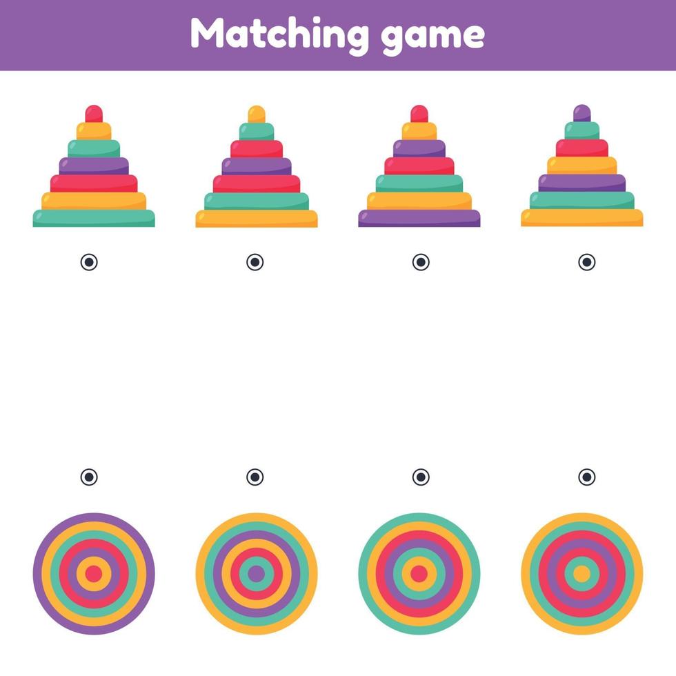 Find the top view. Matching game. Pyramids. Worksheet for kids kindergarten, preschool and school age. vector