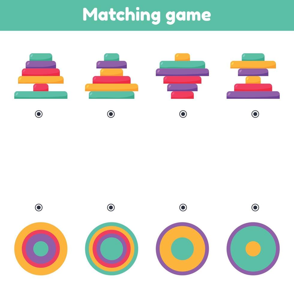 Find the top view. Matching game. Pyramids. Worksheet for kids kindergarten, preschool and school age. vector
