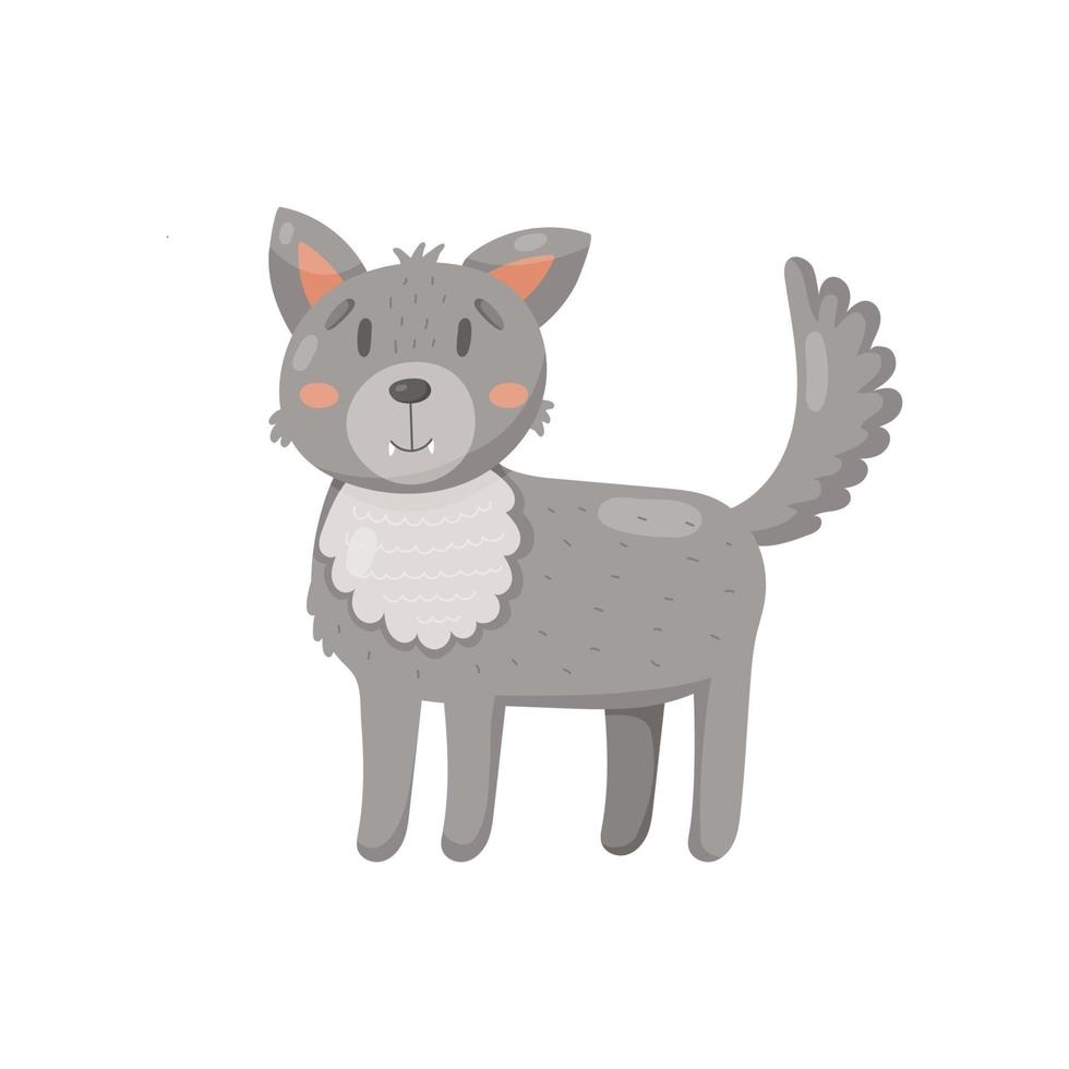 lindo lobo gris en estilo de dibujos animados. Ilustración de niños. vector