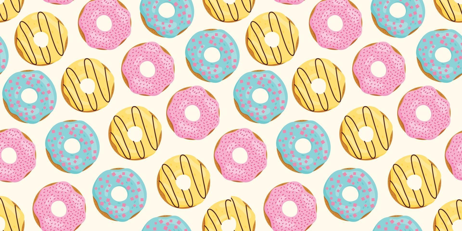 Seamless pattern with color donuts. Pink, yellow, blue glaze. vector