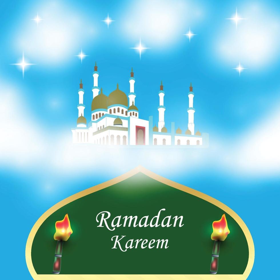 ramadan blue sky and mosque illustration vector template