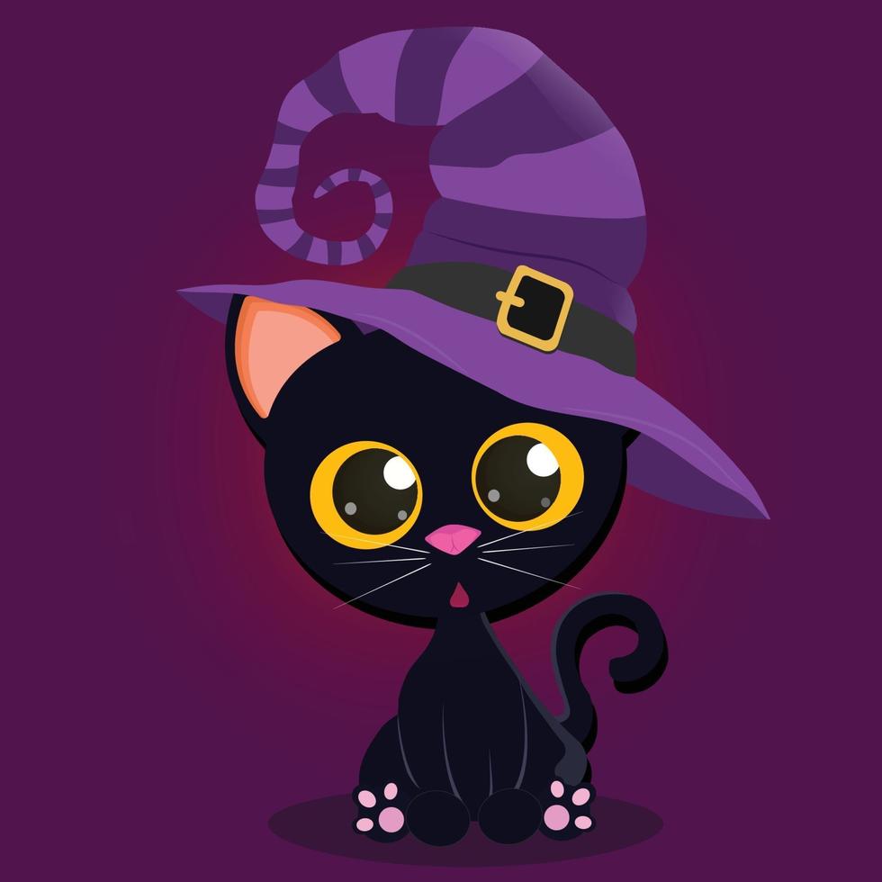 gato negro de halloween con sombrero vector