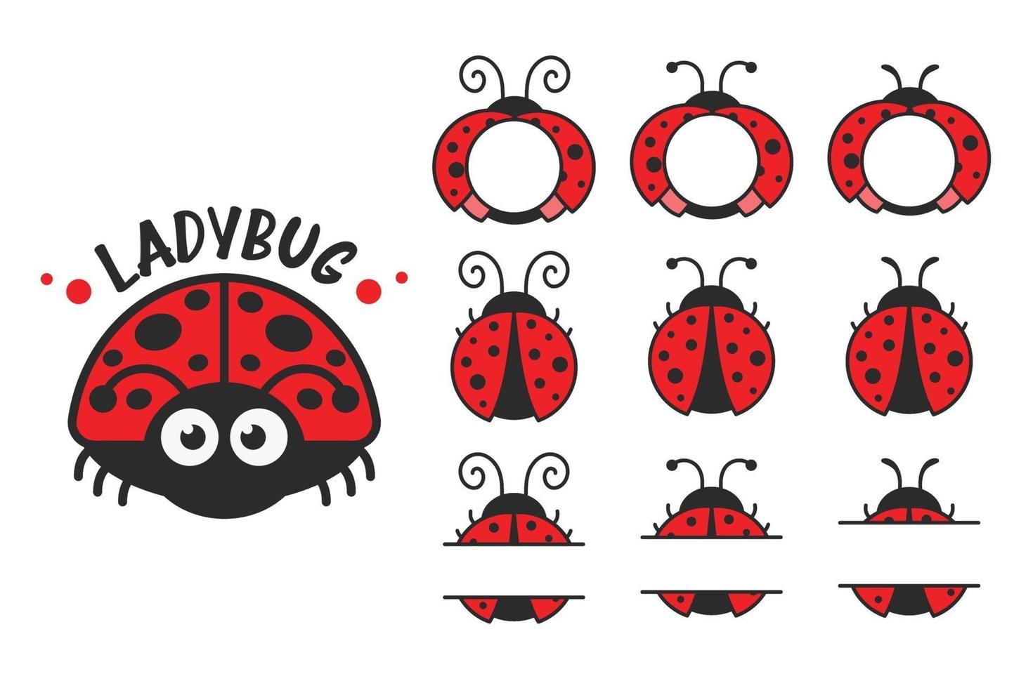 Vector cartoon cute black polka dot red ladybug Isolated on background