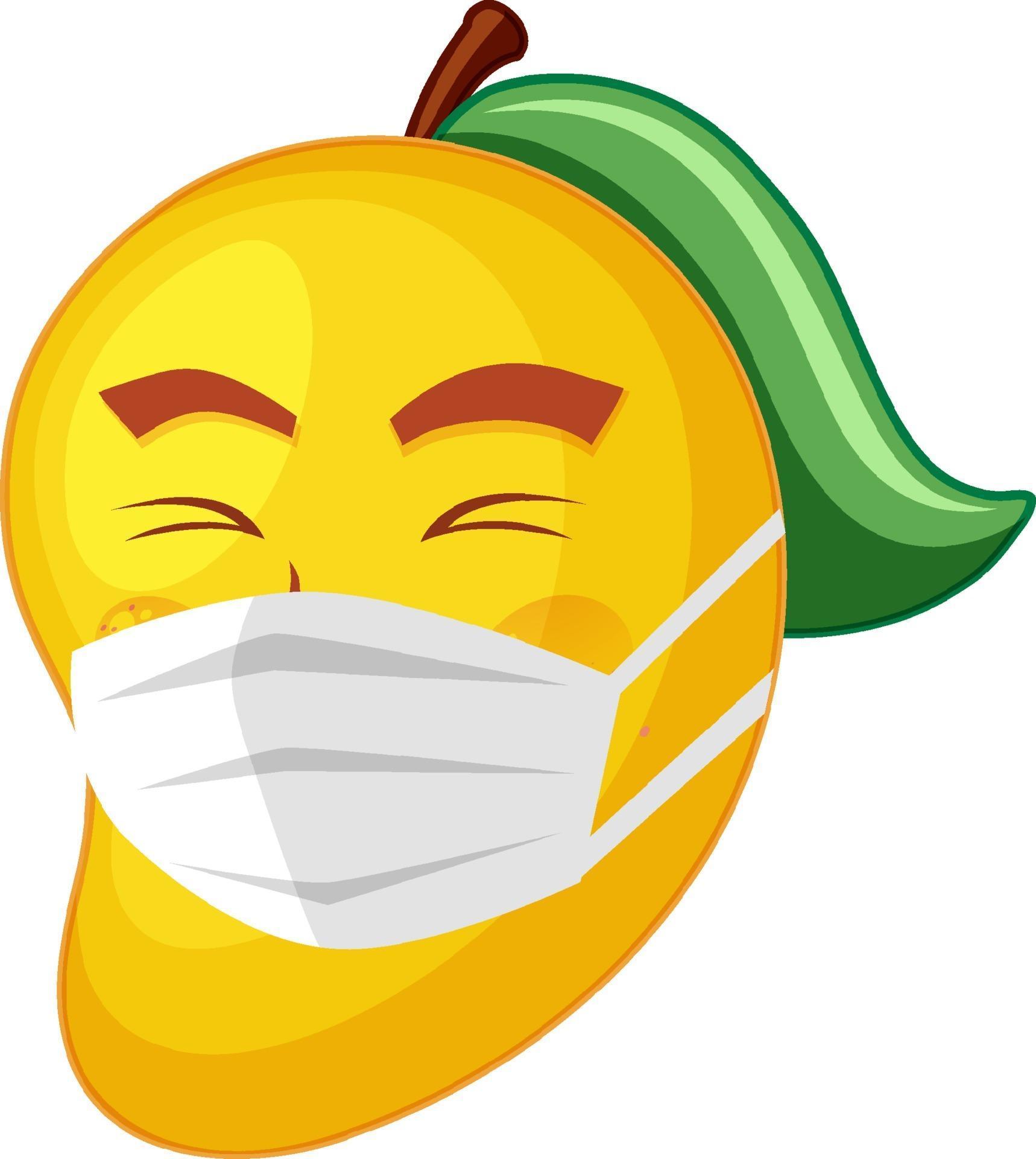 Mango cartoon character wearing mask with facial expression 2203203