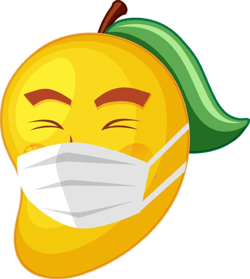 Mango cartoon character wearing mask with facial expression vector