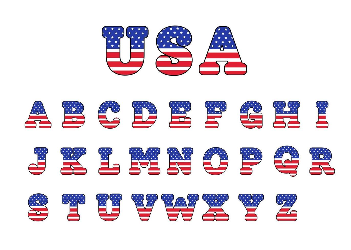 Diseño de letras con bandera americana para decoración en el día patriótico americano vector