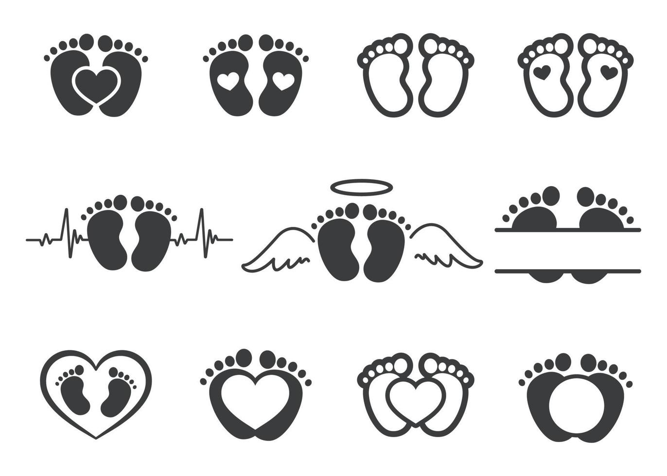 Vector design of newborn baby footprints with heart shapes with space for adding text.